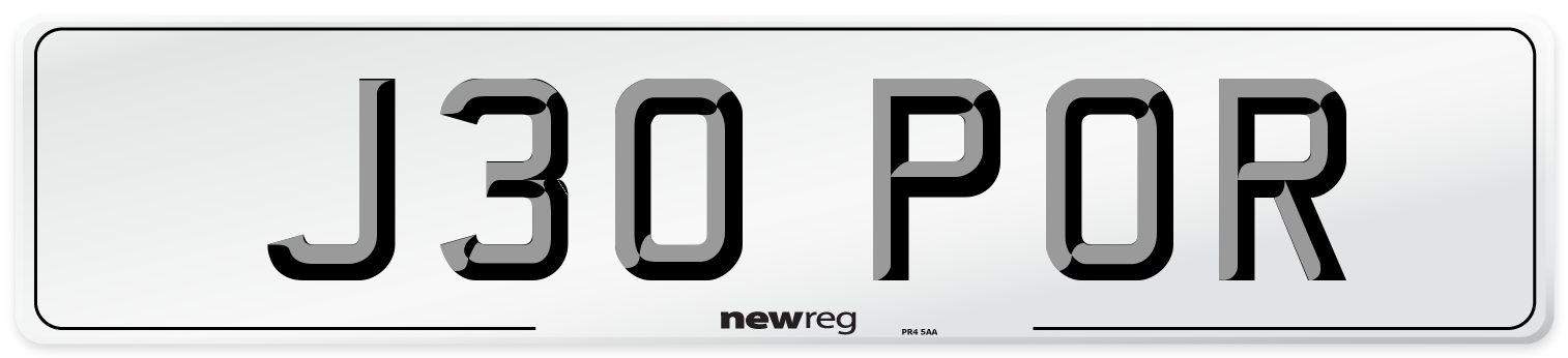 J30 POR Number Plate from New Reg